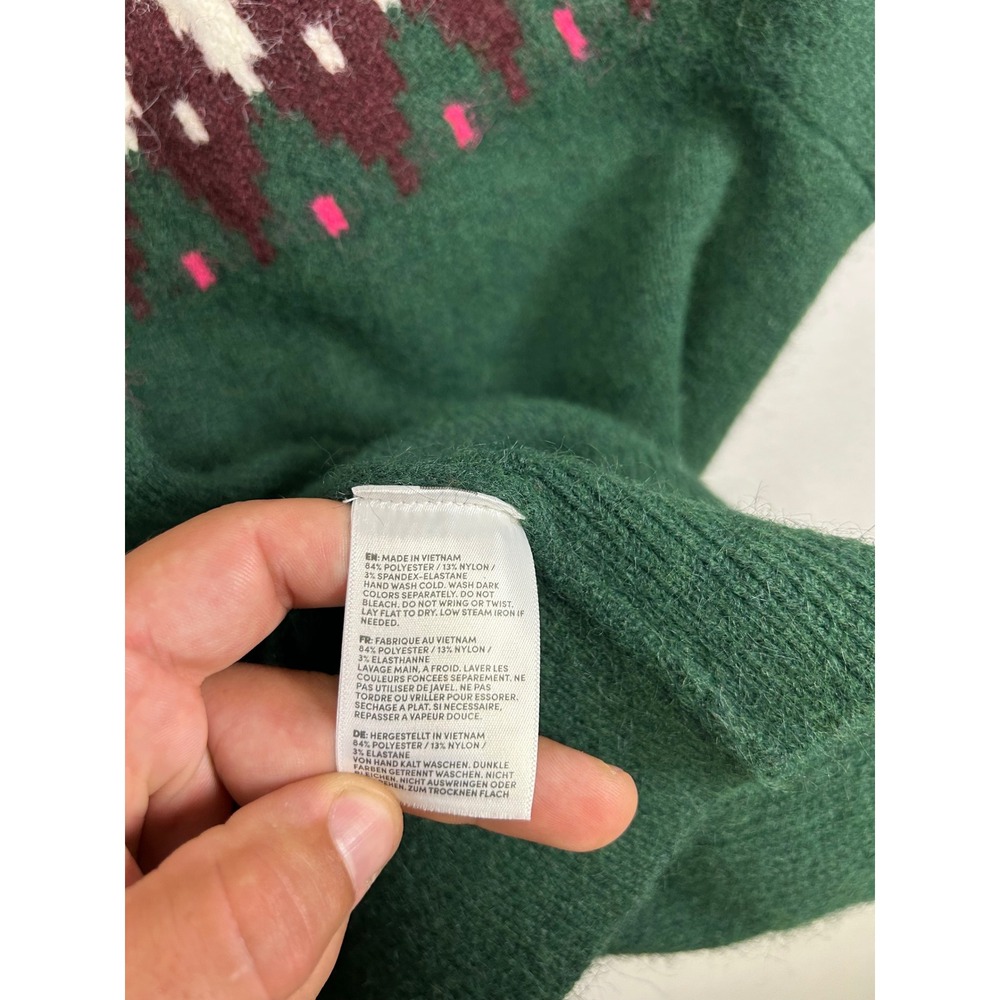 Fair Isle Cabin Lands End Womens 3X Green Mock Neck Button Cuff Sweater 9587 - Picture 6 of 9